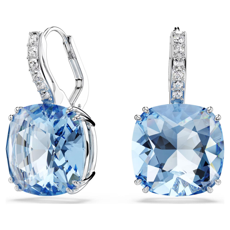 Millenia drop earrings Cushion cut, Blue, Rhodium plated
